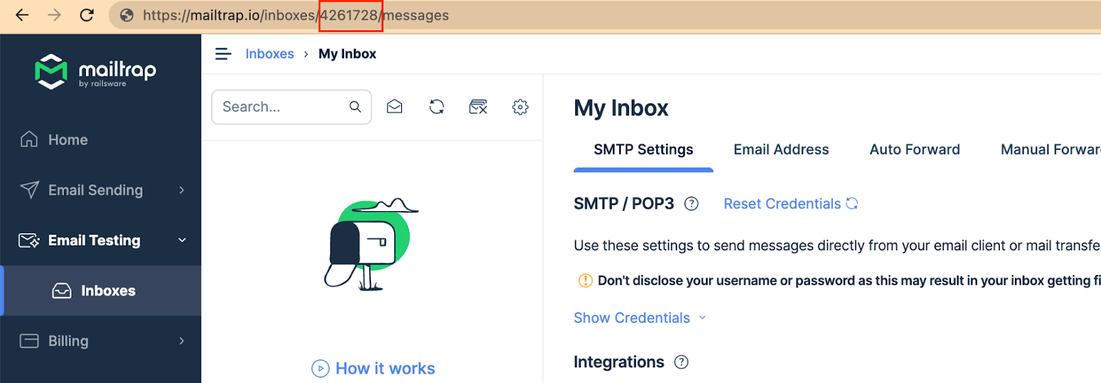 Accediendo al ID del inbox en Mailtrap