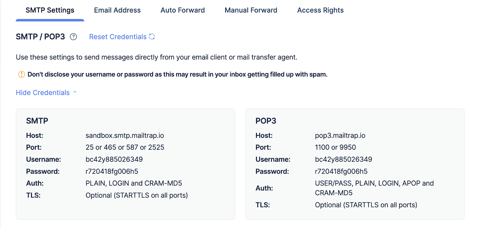 Accediendo a las credenciales de Email Testing de Mailtrap