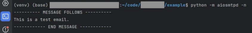 Success message in terminal