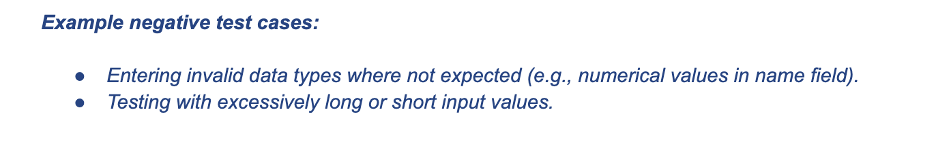 This is an image showing example negative test cases for an example test case