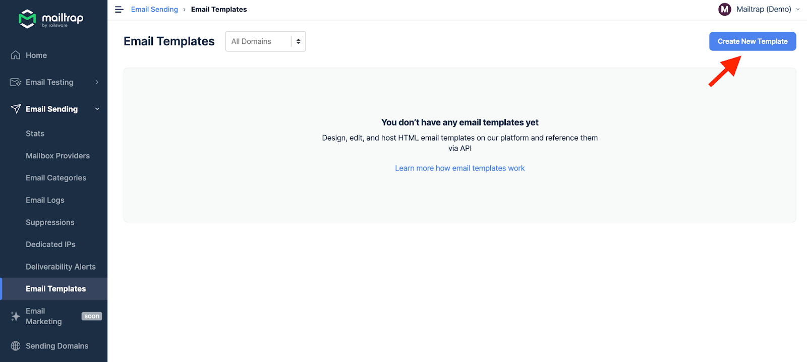 Creating a template in Mailtrap Email Sending