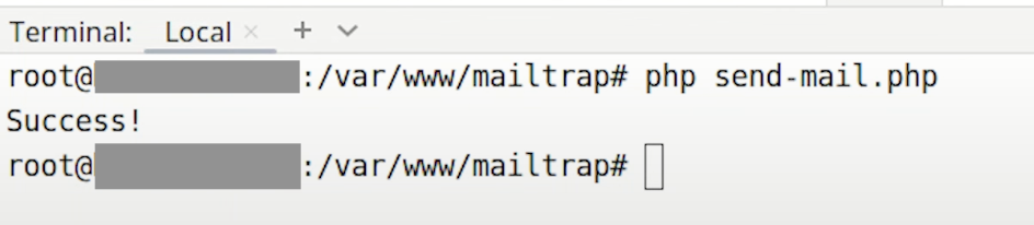 Success message received after running the php code successfully